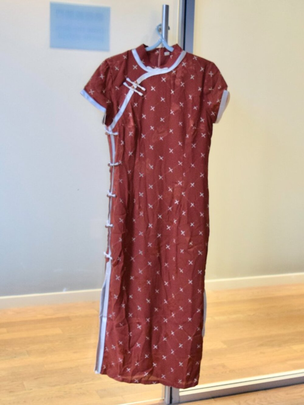 Orange Plaid Flora Chiffon Long Qipao - Chinese Dress Cheongsam